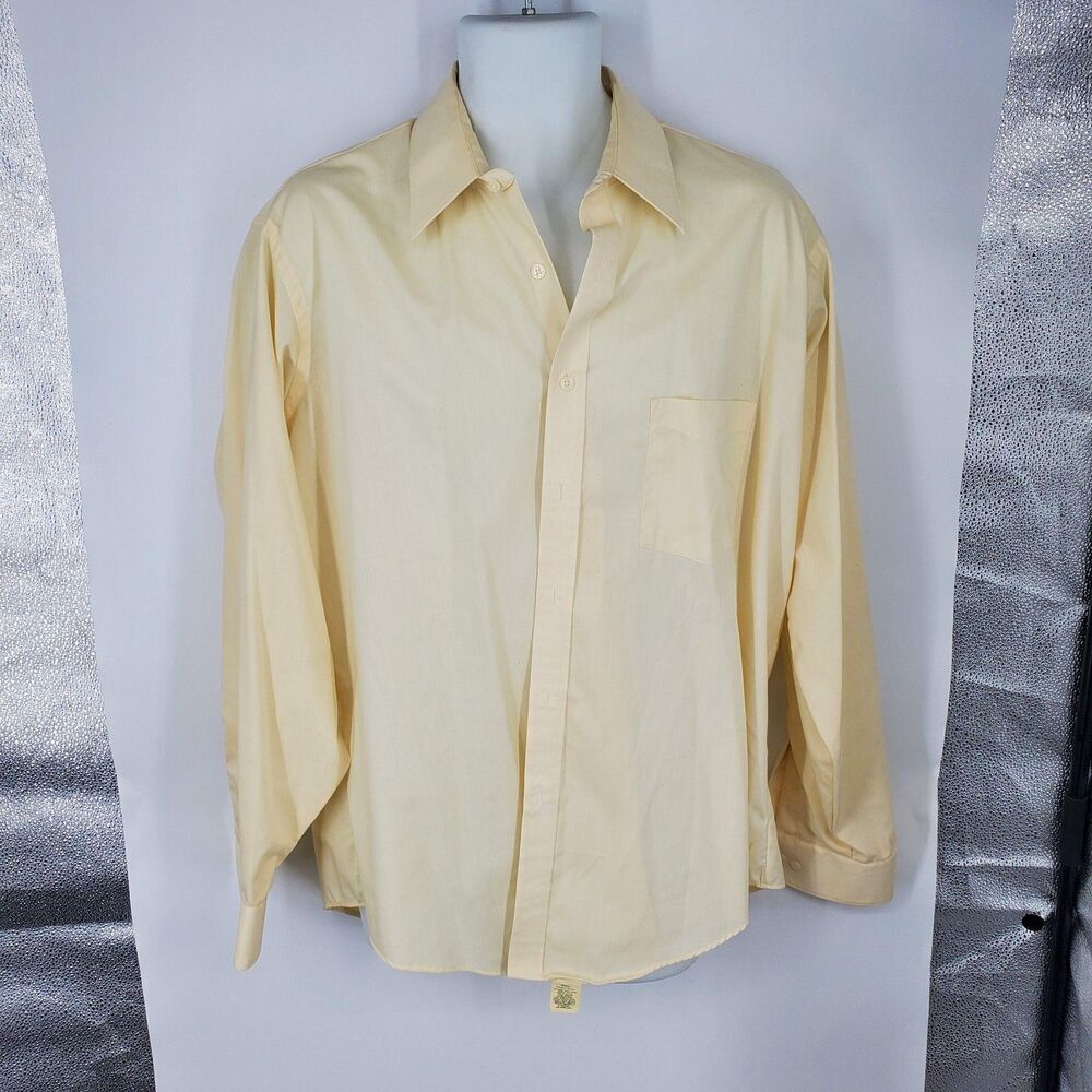 Vintage Stratum Shirt Mens 17-34/35 Yellow Long Sleeve Perma-Prest Made USA